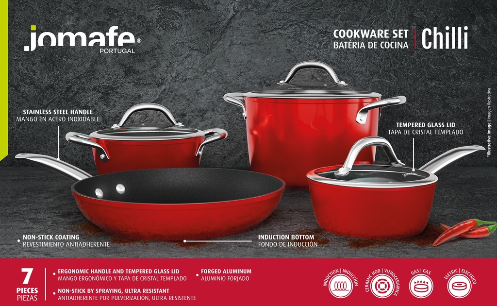 Jomafe Chilli 7pc Non-Stick Induction Cookware Set