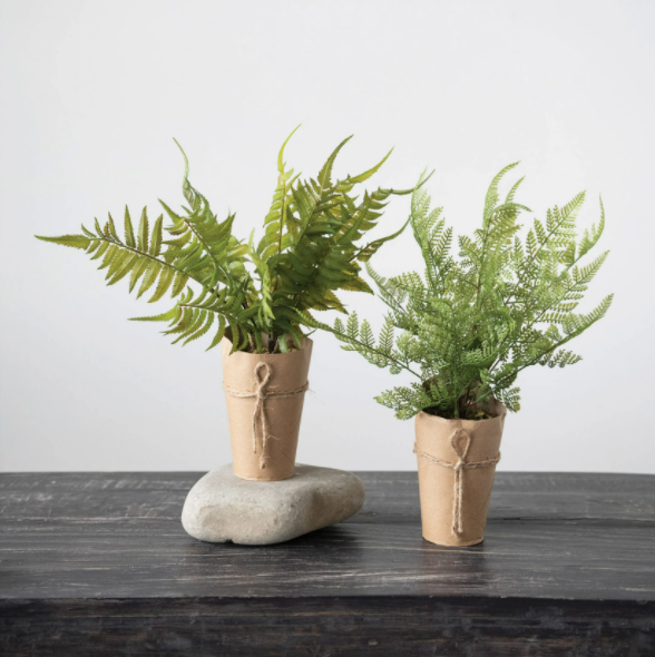 Faux Fern in Paper Wrapped Pot 15in