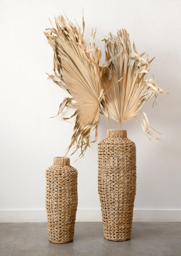 Hyacinth and Rattan Floor Vase 22in