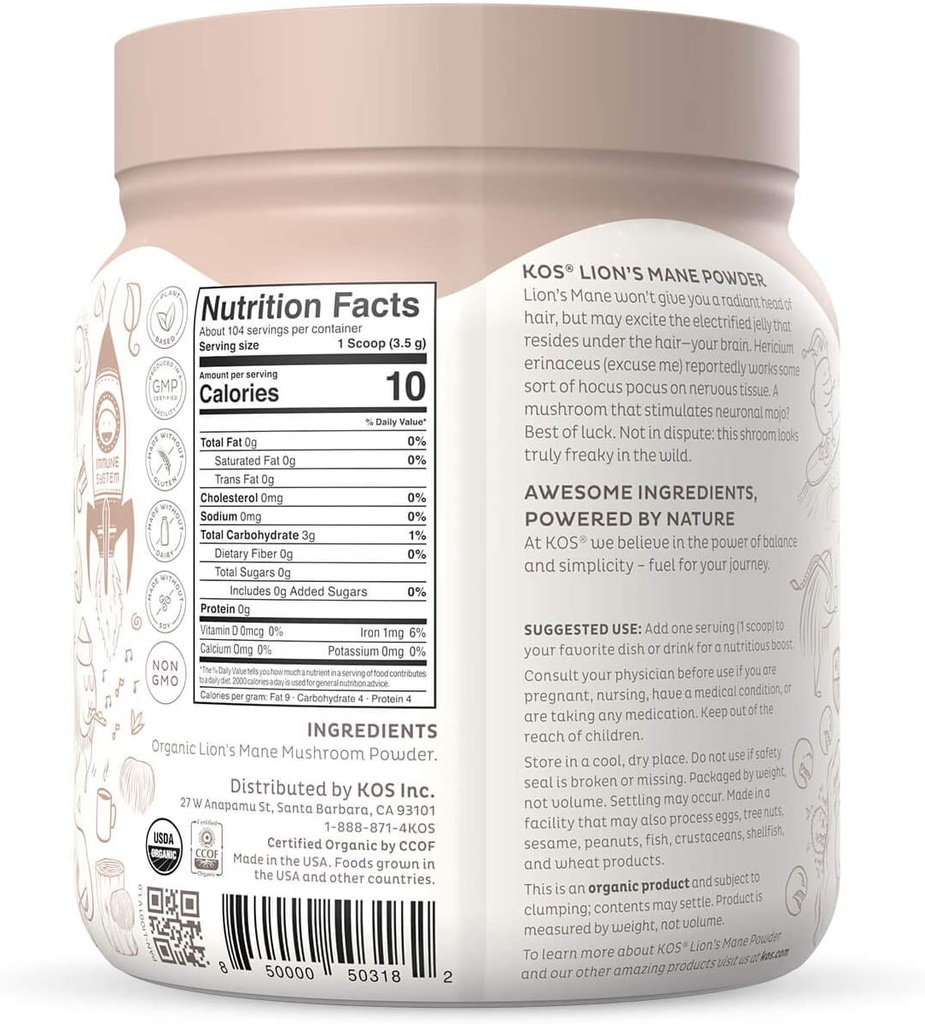 Kos Organic Lions Mane Powder 12.84oz