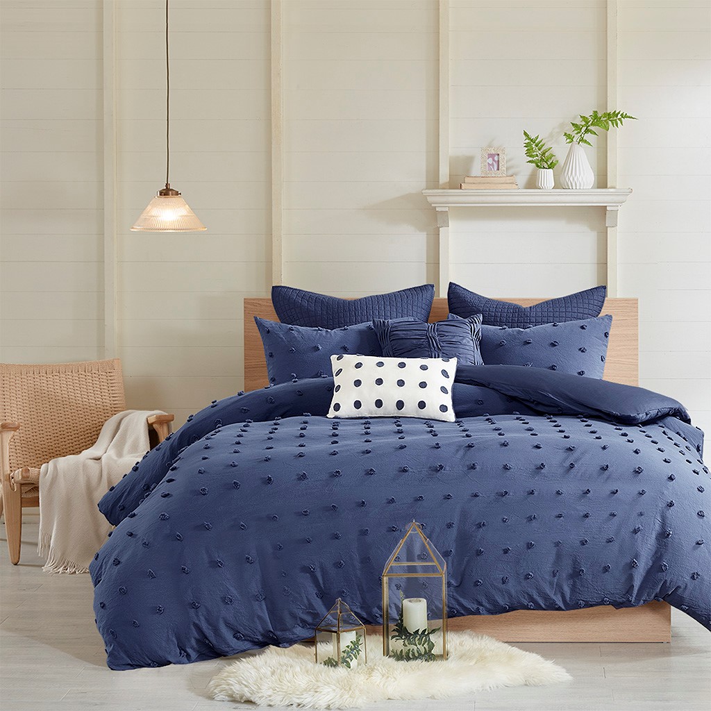 Brooklyn Cotton Jacquard Queen Comforter Set Indigo Blue