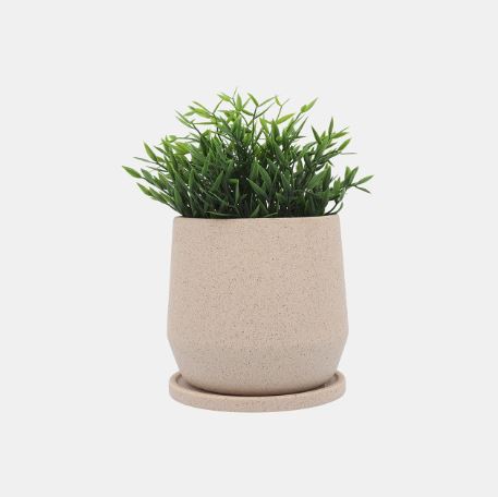 Ceramic Planter with Saucer Tan 10in