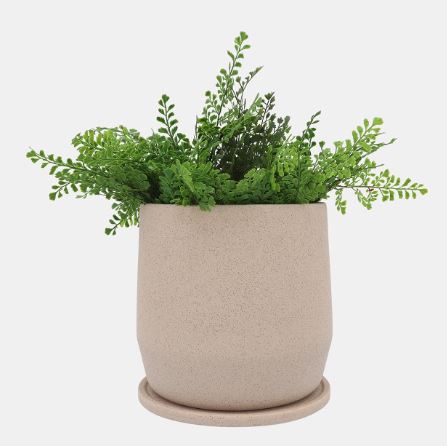 Ceramic Planter with Saucer Tan 10in