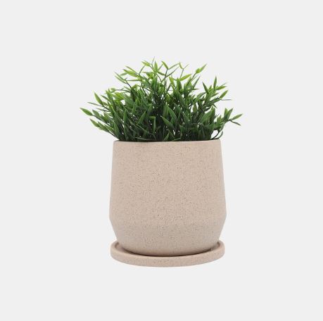 Ceramic Planter with Saucer Tan 7in