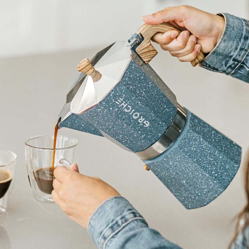 Milano Stone Stovetop Espresso Coffee Maker  Blue 6 Cup
