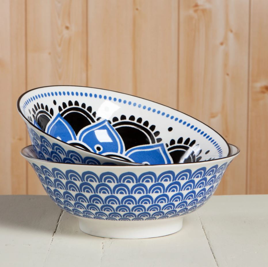 Bowl Stamped 8in Blue Floral