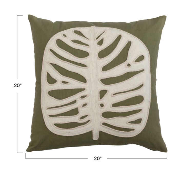 Embroidered Leaf Applique Pillow 20in