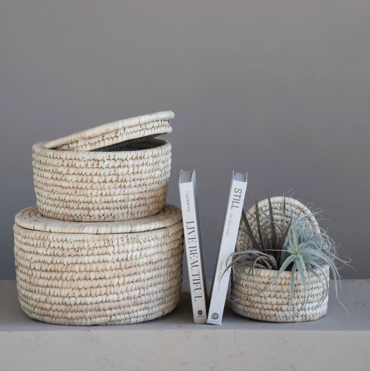 Hand-Woven Baskets with Lids MD