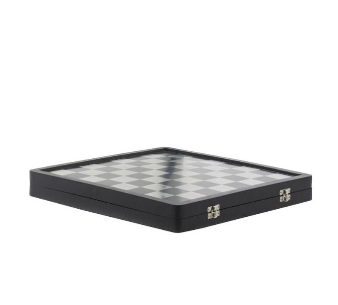 Black Aluminum Chess Game Set w/ Storage 15x16in