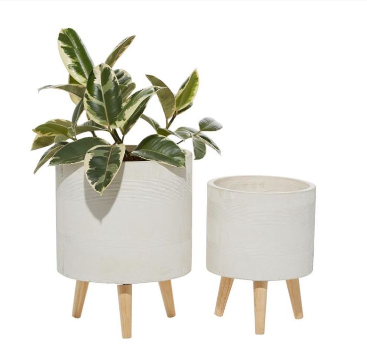 White Cement Footed Round Planter 16in