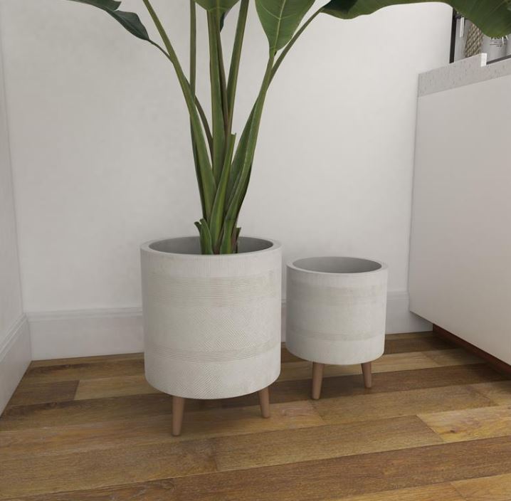 White Cement Footed Round Planter 16in