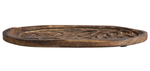Carved Mango Wood Tray 12in