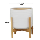Ceramic Planter With Wood Base 12in