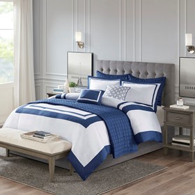 Heritage 8pc Comforter & Coverlet Set King/Cal King Navy