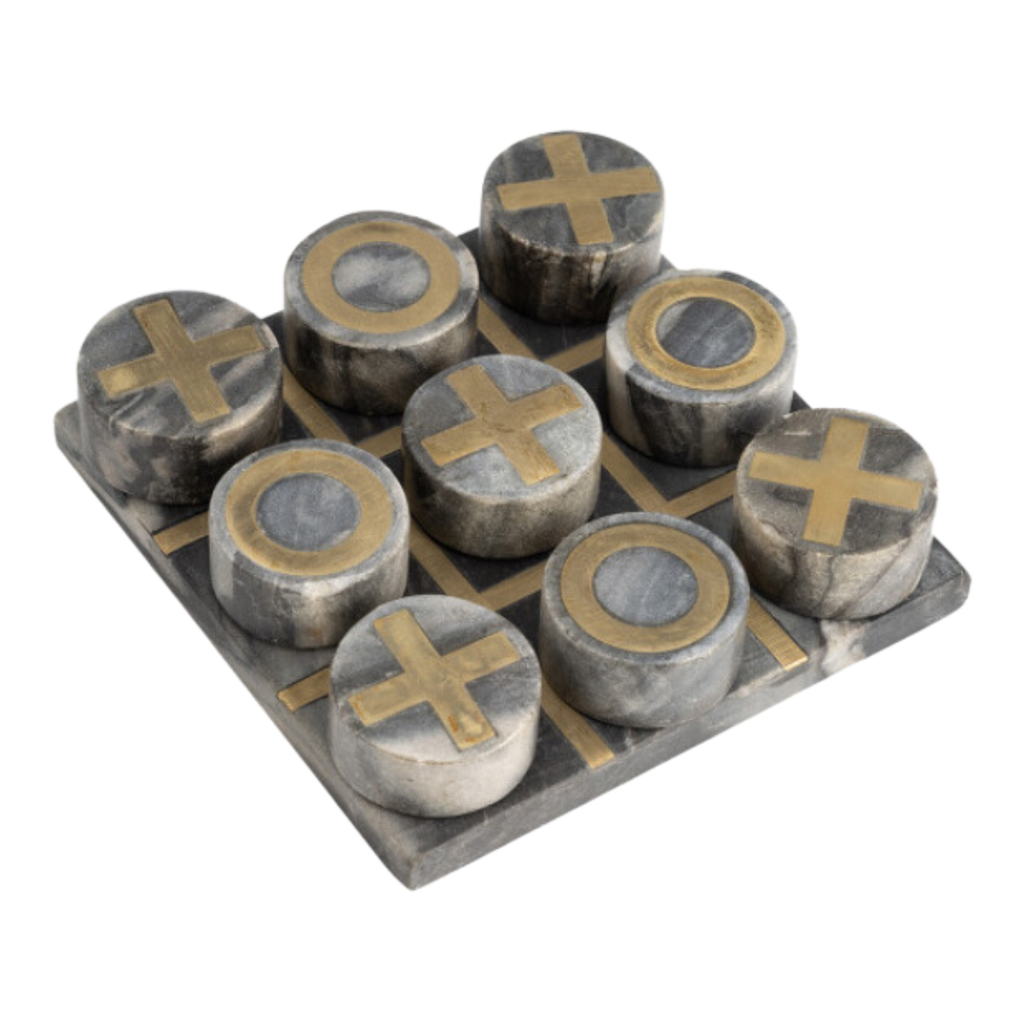 Marble 7in x 7in Tic-Tac-Toe Black and Gold