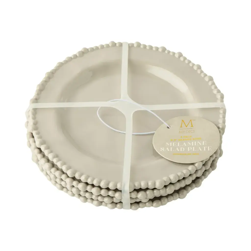 Beaded Edge Melamine Salad Plate Set Pale Oak 4pc