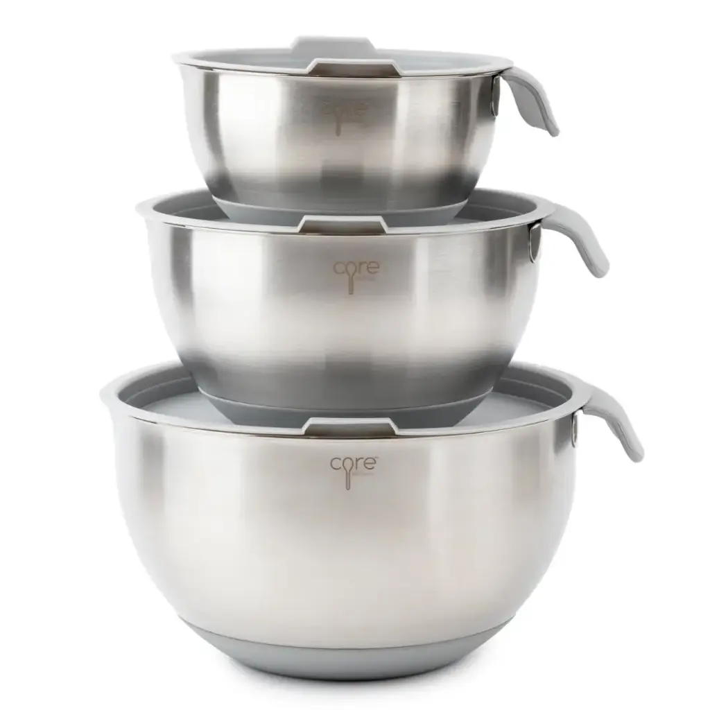 Essentials Non-Skid Stainless Steel Mixing Bowls Set with Lids 3pc