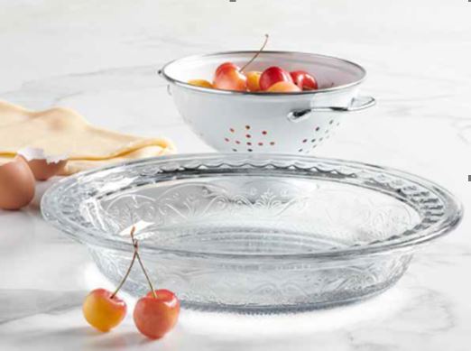 Anchor Hocking Laurel Embossed Pie Dish With Fluted Edge 9in