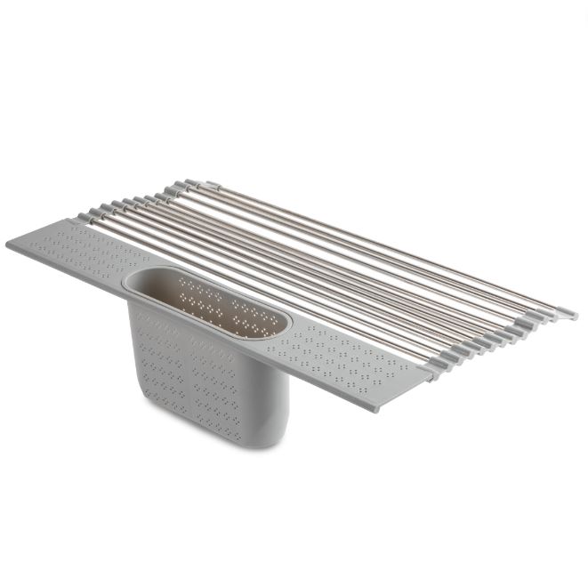 Core Home Over the Sink Roll-up Drying Rack with Utensil Holder Pewter
