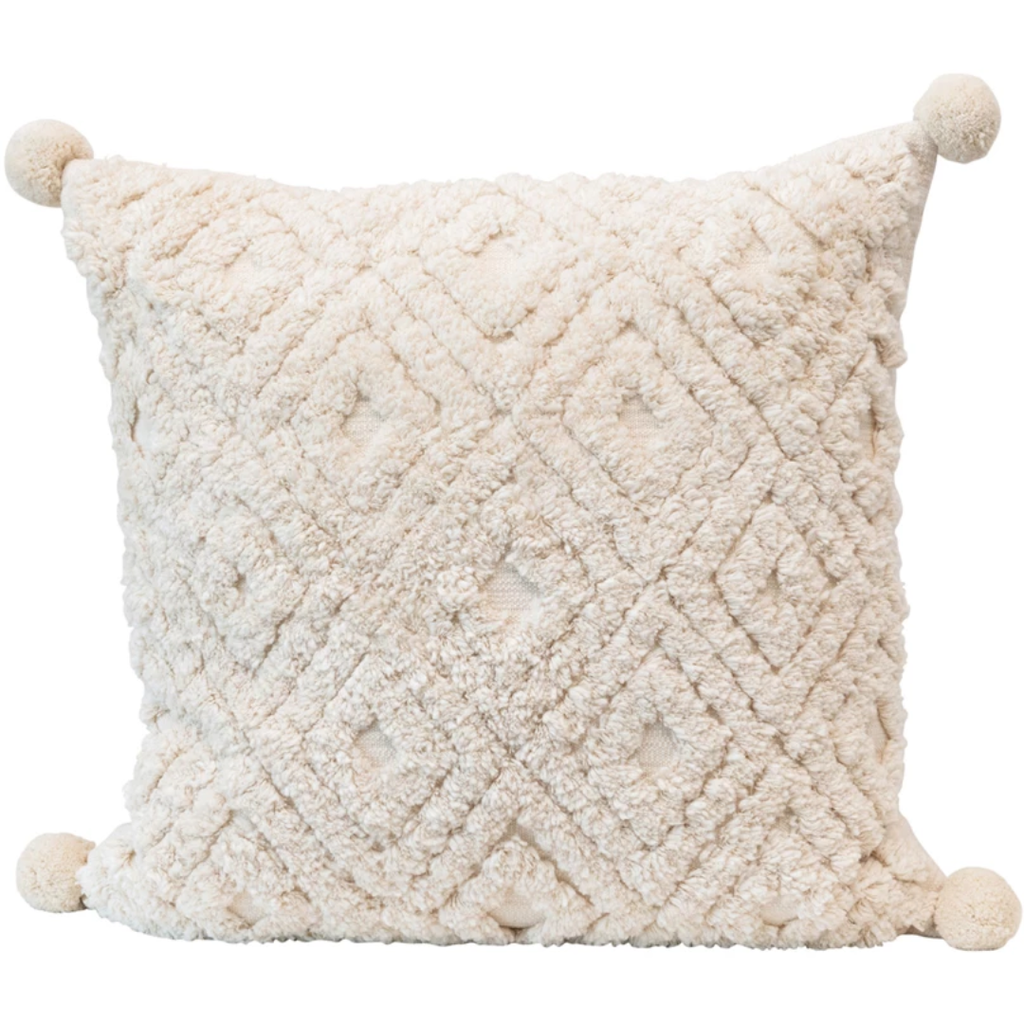 Tufted Pillow with Pom Poms 24in
