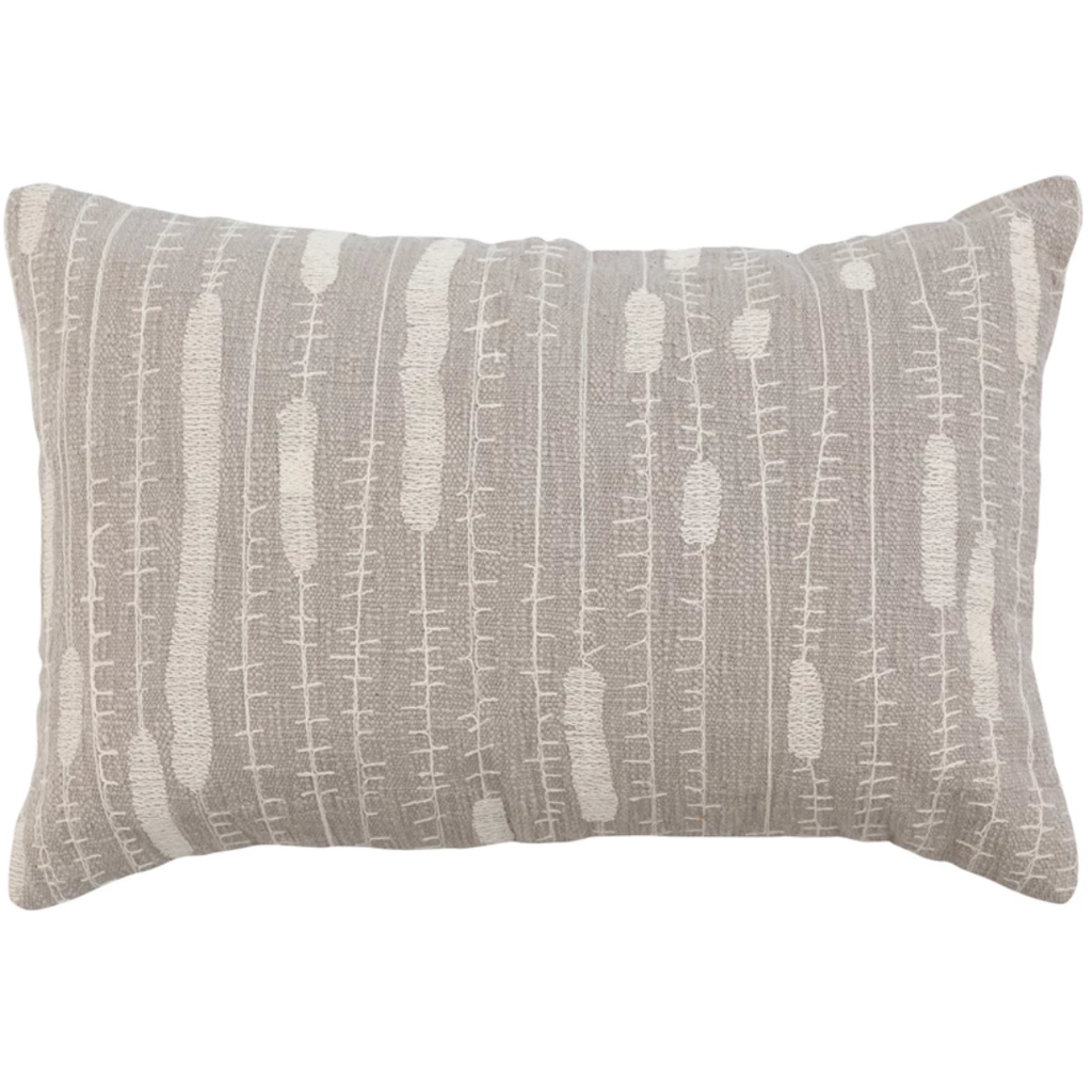 Cotton Lumbar Embroidered Pillow 16x24in