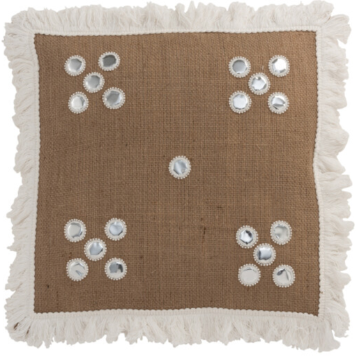 [171638-BB] Jewelled Jute Pillow 18in