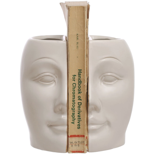 [172674-BB] Sculpted Stoneware Face Vases/Bookends, Reactive Glaze, Set of 2
