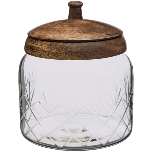 [173347-BB] Glass Jar with Mango Wood Cover 1.2L