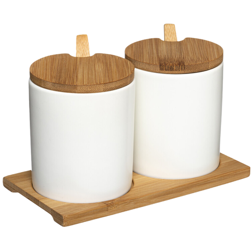 [173391-BB] Ceramic Jars with Bamboo Lid 3pc