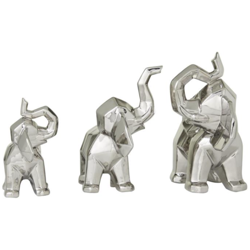 [173645-BB] Geometric Silver Elephant Sculpture 12in