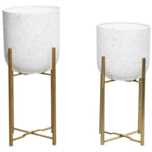 [173669-BB] White Speckled Planter On Stand 22in