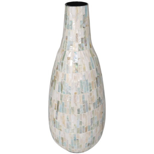 [173677-BB] Ivory & Blue Mother of Pearl Vase 21in