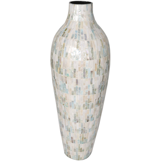 [173678-BB] Ivory & Blue Mother of Pearl Vase 28in