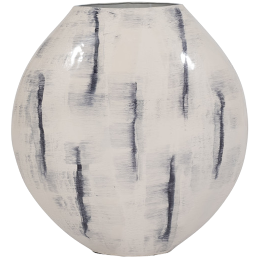 [173734-BB] Blue & White Enameled Metal Floor Vase 20in