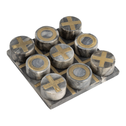 [174233-BB] Marble 7in x 7in Tic-Tac-Toe Black and Gold
