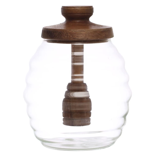 [174708-BB] Glass Honey Jar With Wood Dipper