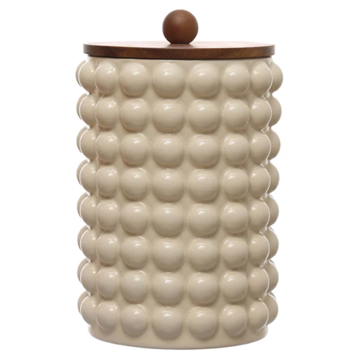 [174714-BB] Hobnail Stoneware Canister With Wood Top 10.5in