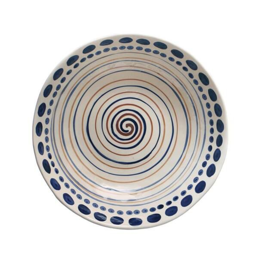 [174750-BB] Topanga Hand-Painted Blue Brown Serving Bowl 14.75in