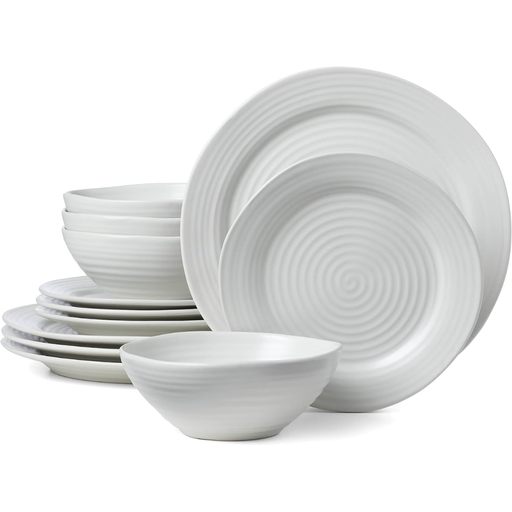 [174906-BB] Oneida Ridge White 12-Pce Dinnerware Set