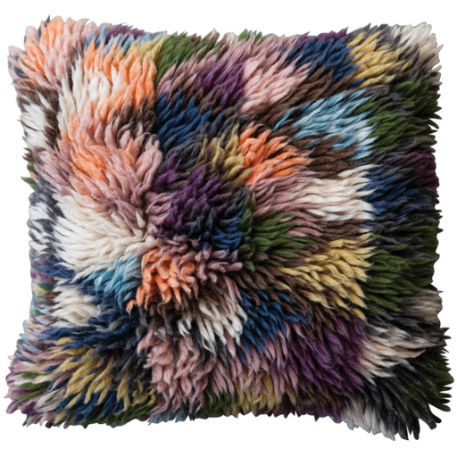 [178564-BB] Wool Shag Pillow Multi Color 20x20in