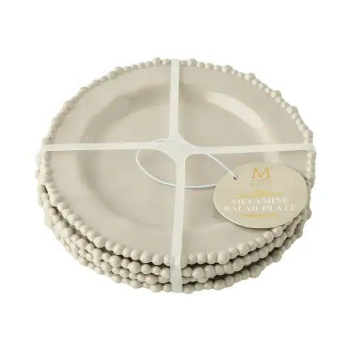 [179858-BB] Beaded Edge Melamine Salad Plate Set Pale Oak 4pc