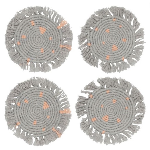 [165968-BB] Macrame Dove Gray Coasters Set of 4