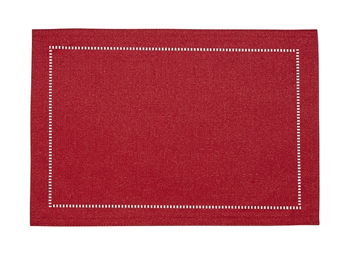 [159236-BB] Lurex Hemstitch Placemat Red