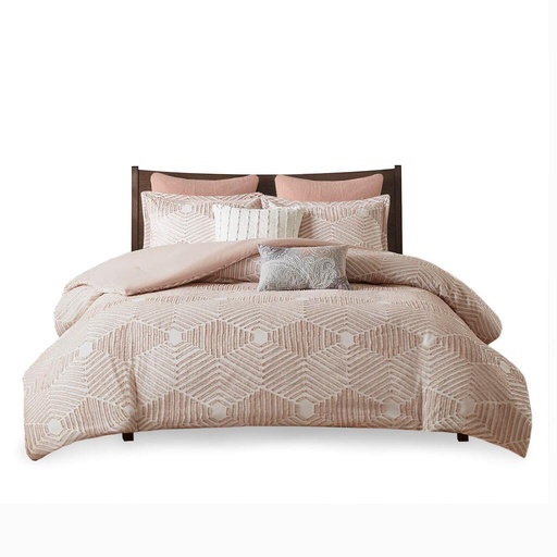 [166563-BB] Ellipse Cotton Jacquard Comforter Queen Set Blush