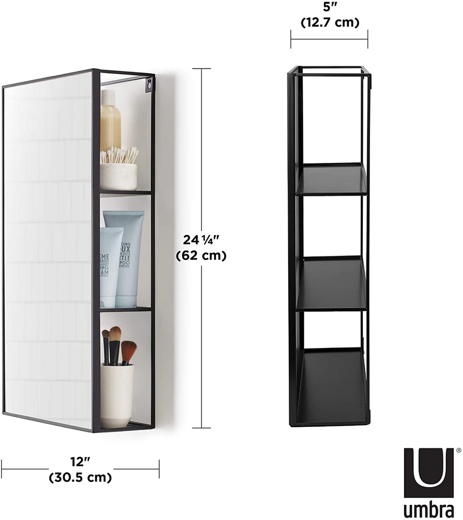 Cubiko Tall Black Mirror and Storage Unit