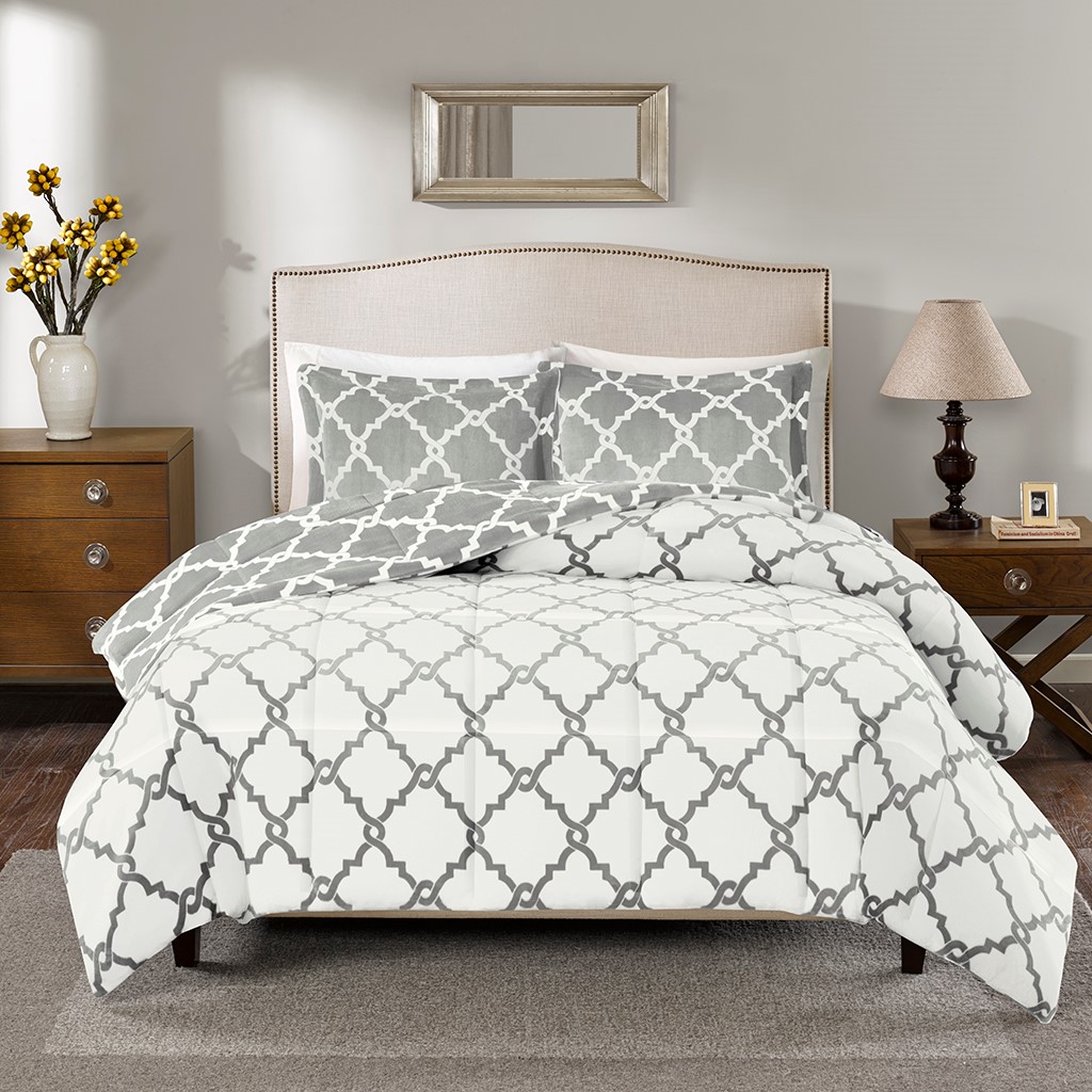 Peyton Queen Plush Comforter Mini Set Grey