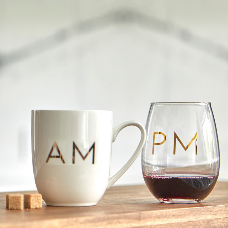 AM | PM Coffee Mug and Wine Glass Set