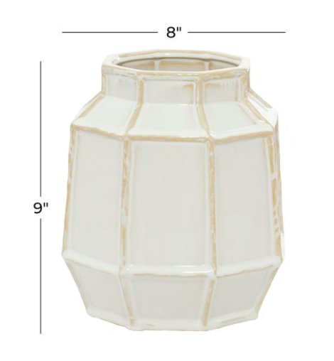 Terracotta White Vase 9in