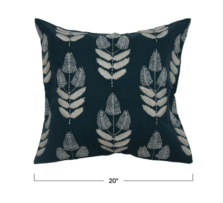 Floral Embroidered Pillow 18in