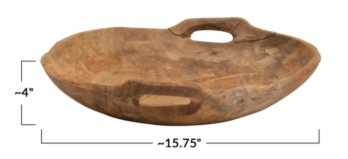 Teak Wood Bowl with Handles Large